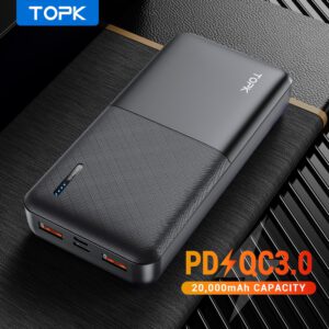 TOPK Power Bank 20000mAh Portable Charger USB Type C PD 3.0 Quick Charge 3.0 Fast Charging Powerbank External Battery for Xiaomi