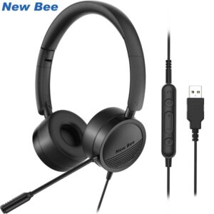 New Bee USB Headphone Foldable Headphones with Retractable Noise Canceling Mic Headset for Meetings Call Center