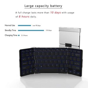 AVATTO 3 Color Backlit Bluetooth Portable Folding Keyboard,Aluminum alloy Foldable Mini Keyboard for Tablet ipad Phone Laptop PC