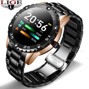 LIGE New Smart Watch Men IP67 Waterproof Heart Rate Fitness Tracker Pedometer For Android ios Steel Band Sports Men smart watch